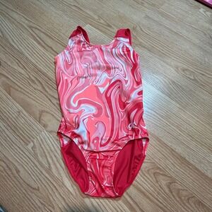 GK Elite Pink Coral Marble Swirl Gymnastics Leotard Adult Small AS